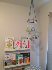 my homemade mobile and bookshelves! LOVE